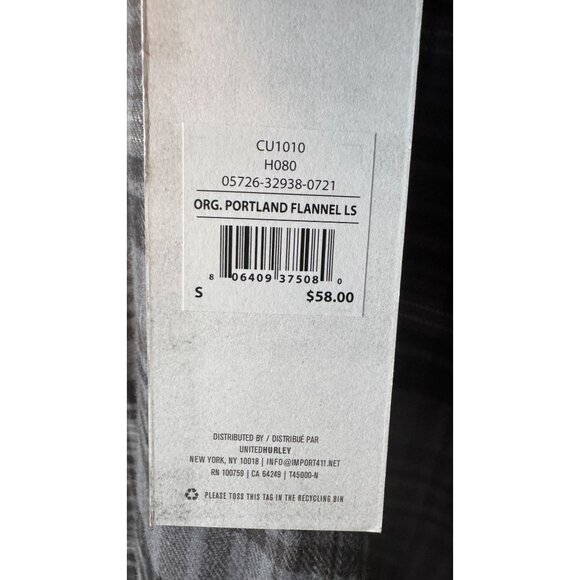 NWT Hurley Small Gray & Black Plaid Button-Up Long Sleeve Shirt - Picture 9 of 15